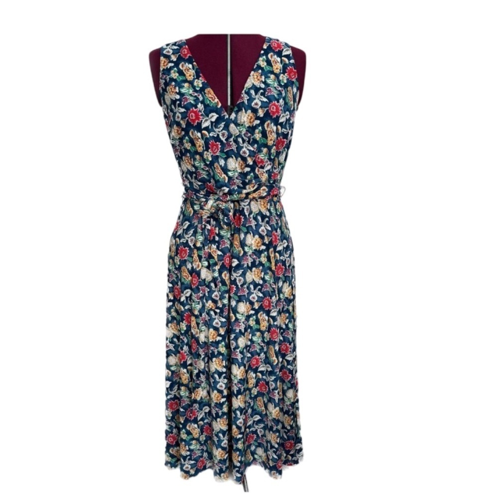 Lauren Ralph Lauren Blue Red Floral Sleeveless Cross Front Knit Dress NWT Size 4